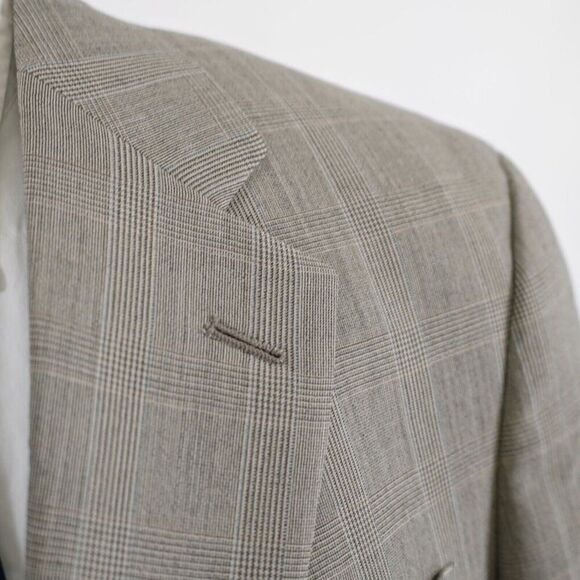 Tommy Hilfiger Worsted Wool Tan Plaid W/ Blue Windowpane 40R 2 Button Sport Coat - Picture 2 of 13
